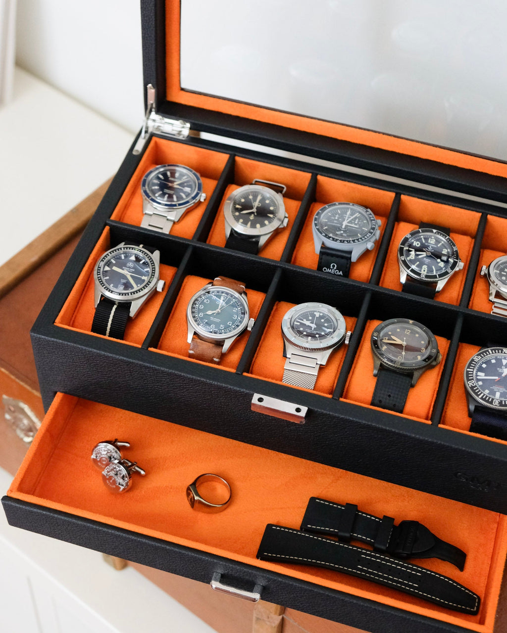 Boîte à montres Jean 10 emplacements + tiroir
