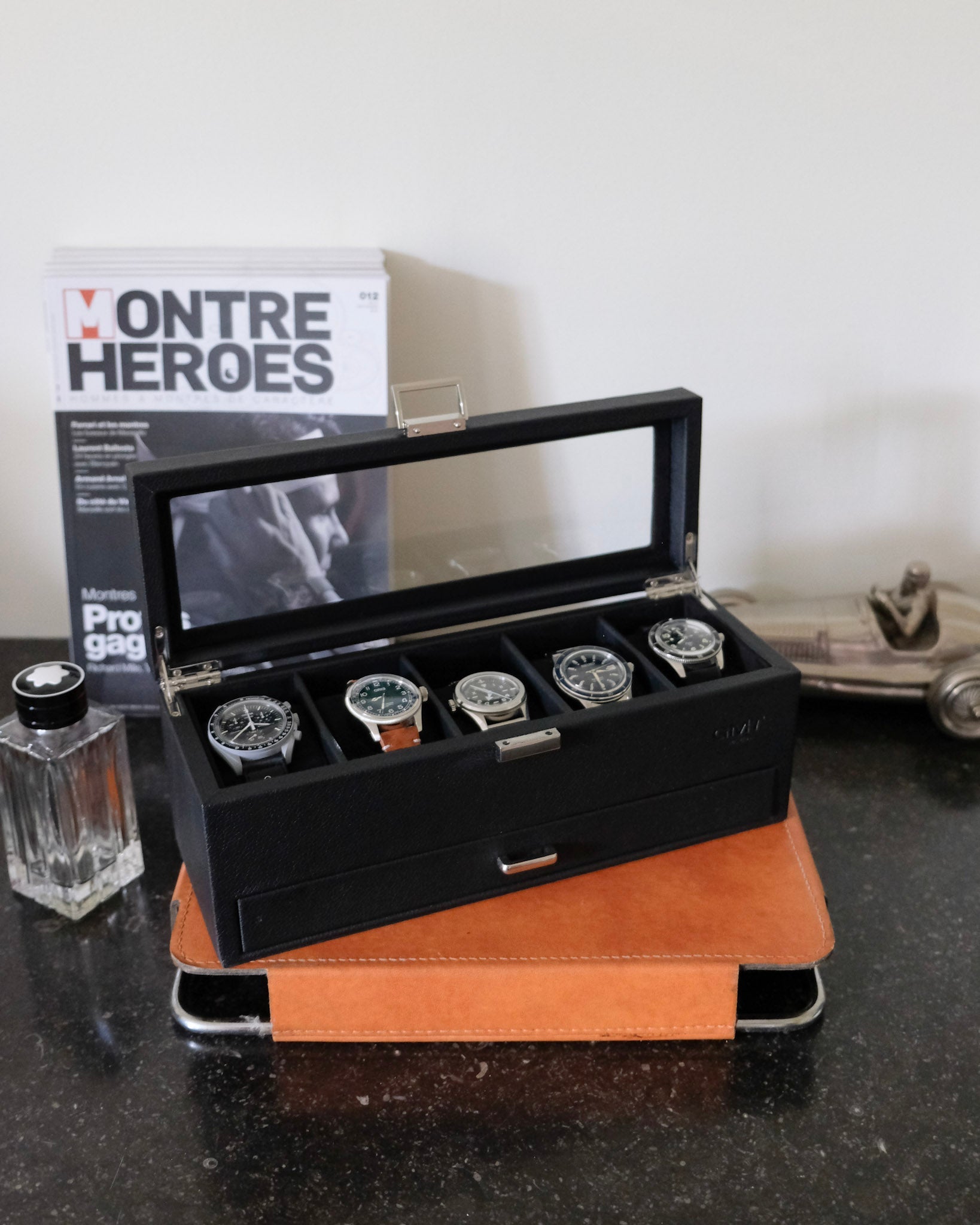 Boîte à montres Jean 5 emplacements + tiroir