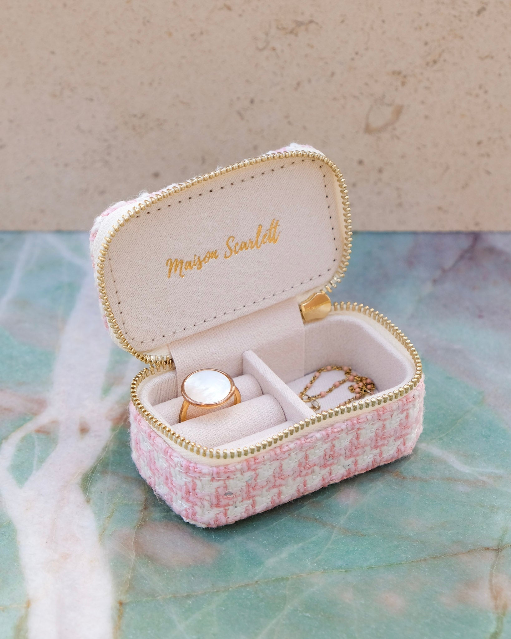 Mini boîte à bijoux de voyage Marie en pied-de-poule